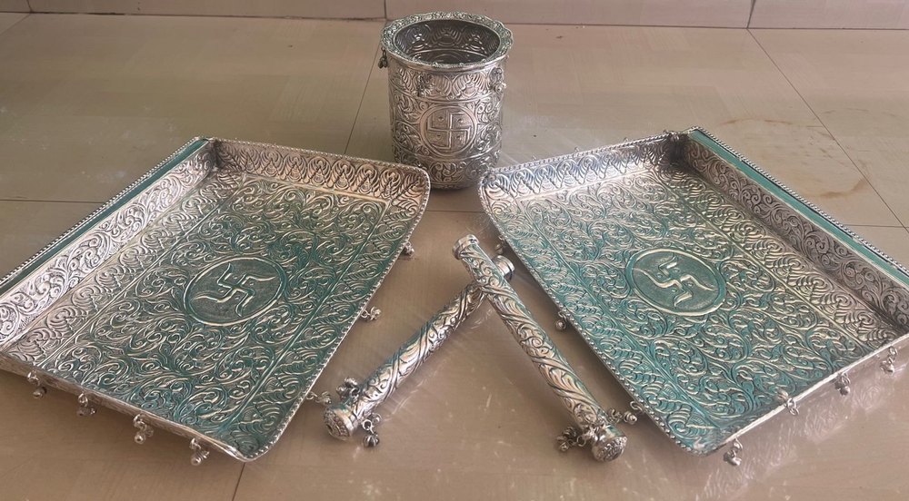 German Silver Ukhal & Musal Tray Set