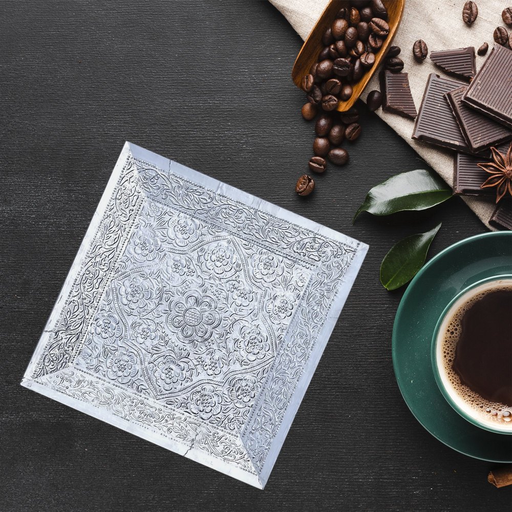 Square Silver Serving Tray, Size: 8x8 Inches