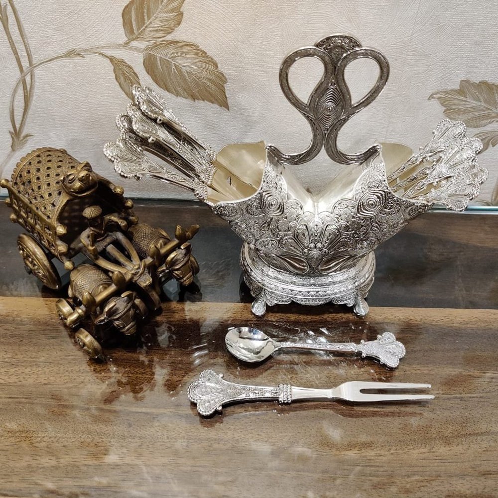 12 6 Spoons 6 Fork And One Holder Silver Cutlery Set, For Home