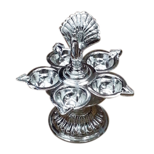 Polished Round Silver Panch Diya