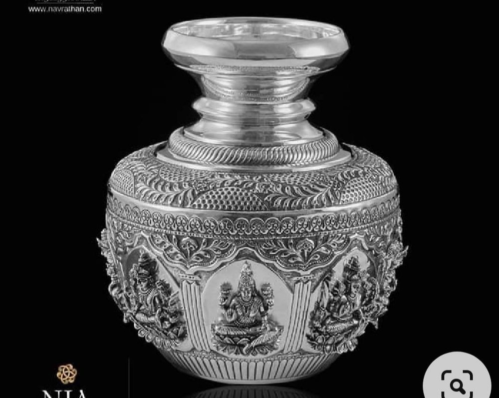 Round Silver Lakshmi Kalash