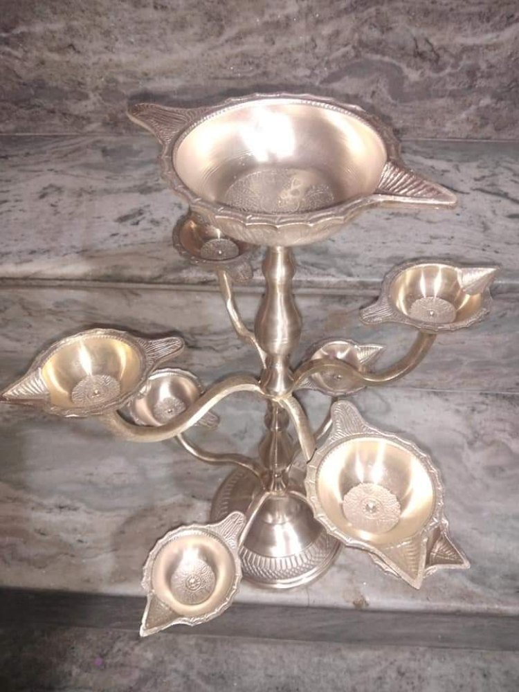 Powder Coated Curved Antique Silver Plated Diya