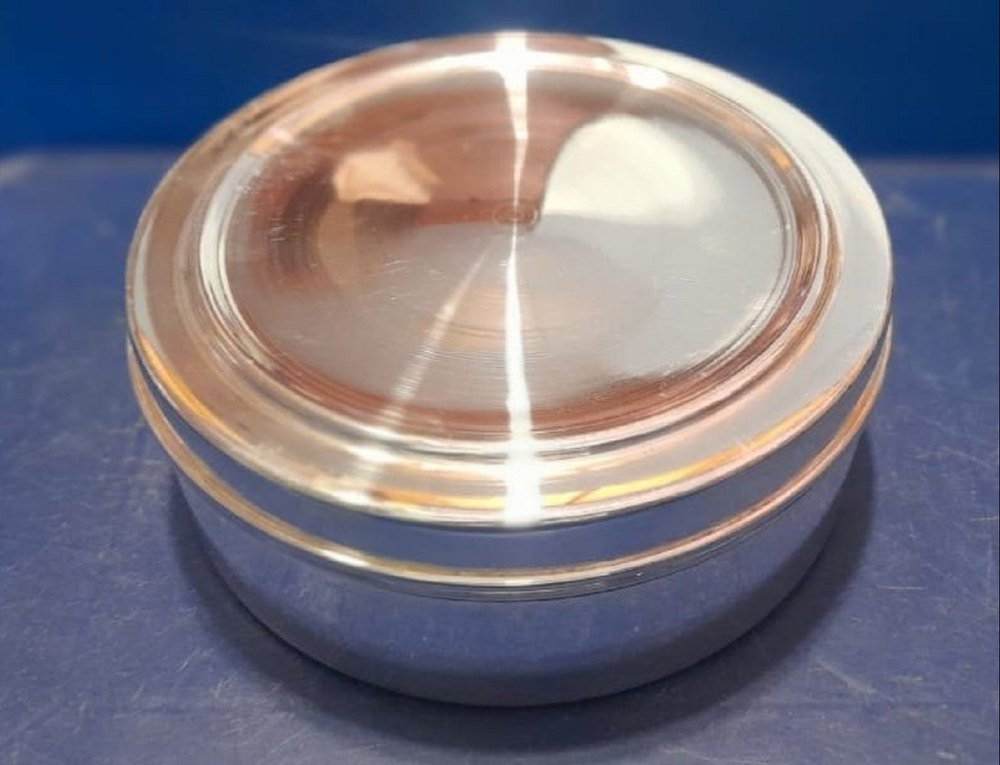Polished Traditional Silver Plated Round Prasad Box, Size: 5Inch