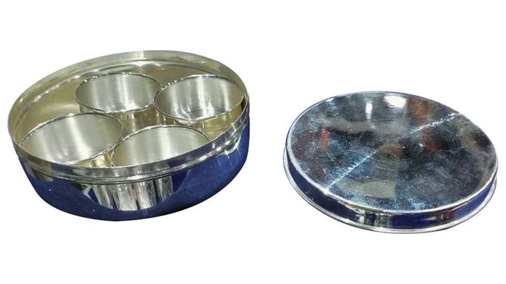 Round Pure Silver Masala Box
