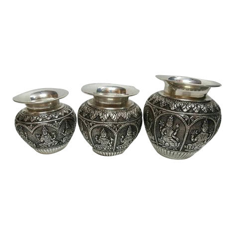 Round Silver Laxmi Kalash