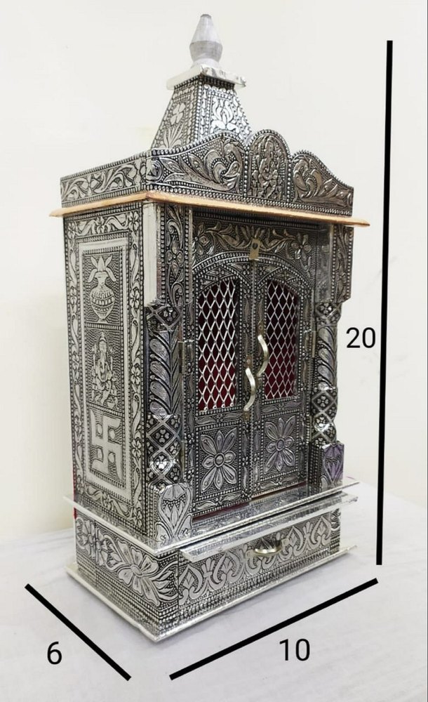 Traditional Silver Teak Wood Temple, For Home, Size: 20 X 10 X 6 Inch