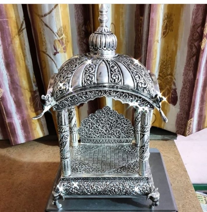 Printed White Silver Plated God Singhasan