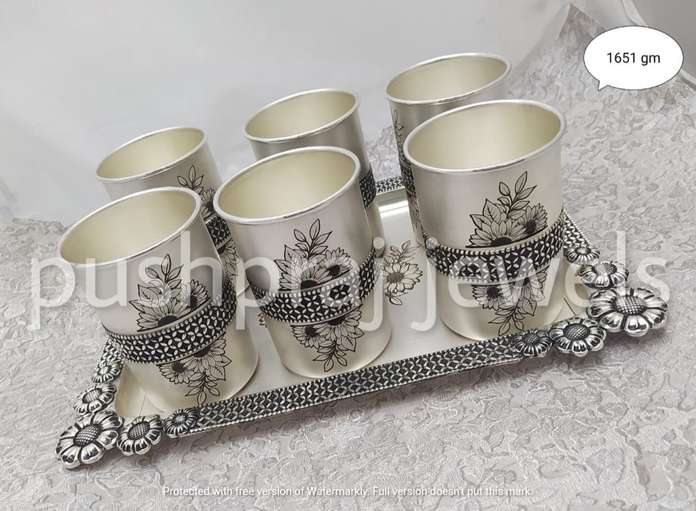 Beautiful Hand-Crafted Glass Serving Plate Set - 92.5 Sterling Silver, For Home, 7