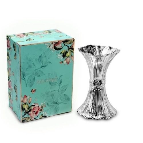 Silver Plated Ridged Crystal Bow Vase (Medium)