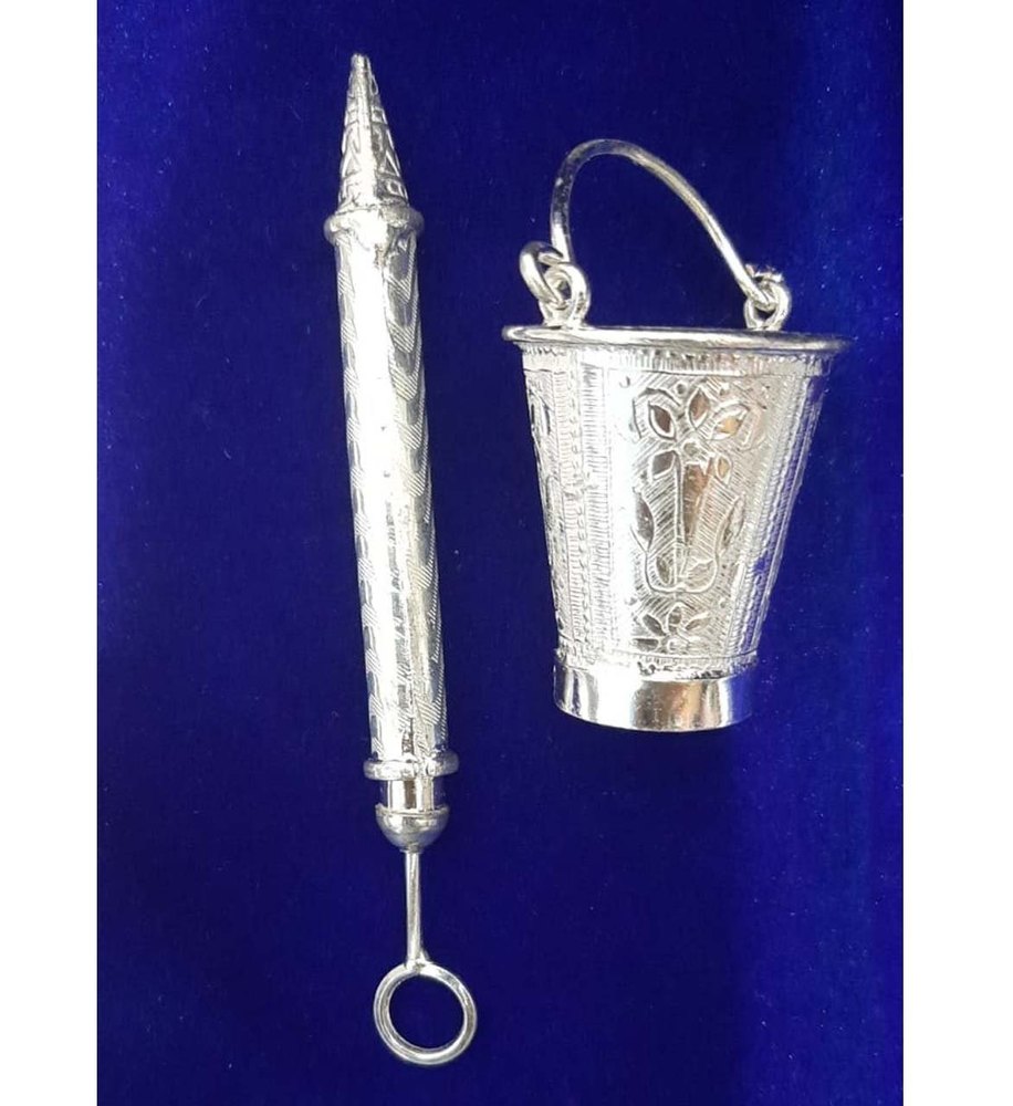 Polishesd Silver Pichkari Bucket Set
