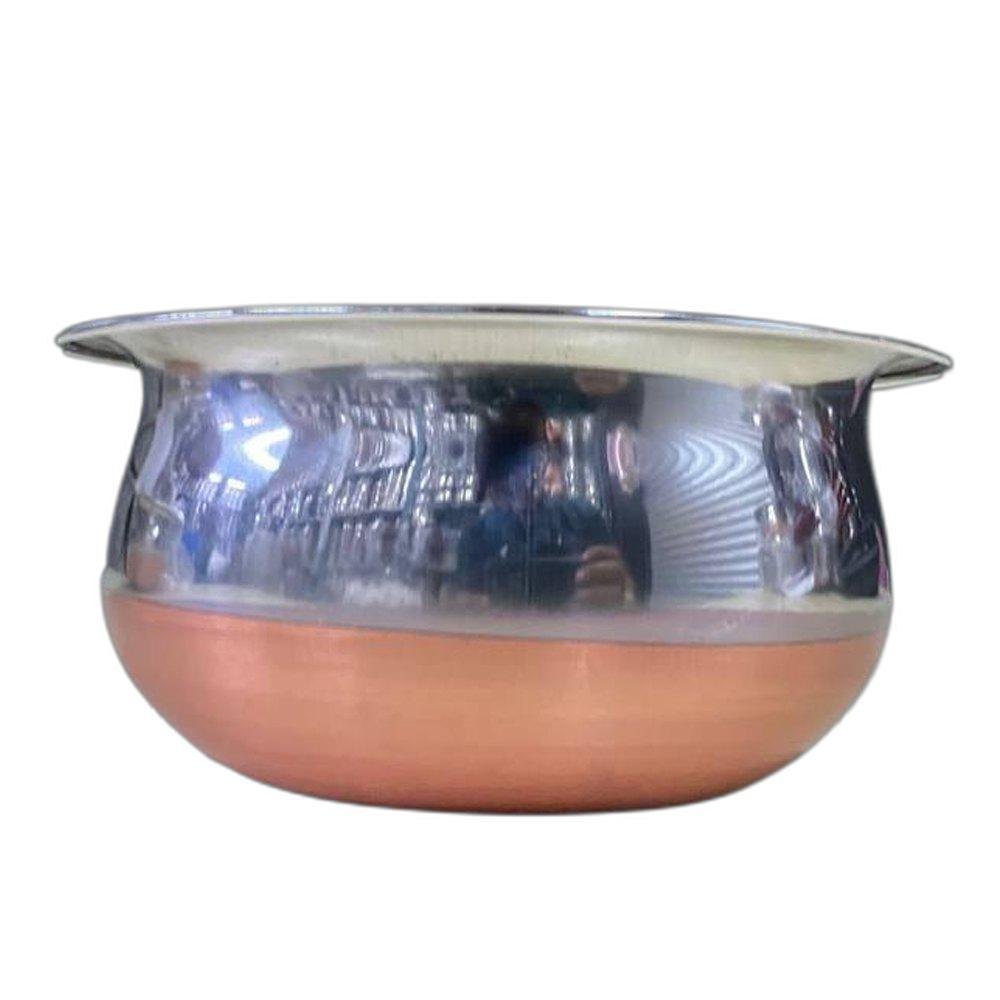 Round 2 Litre Copper Stainless Steel Handi, For Home