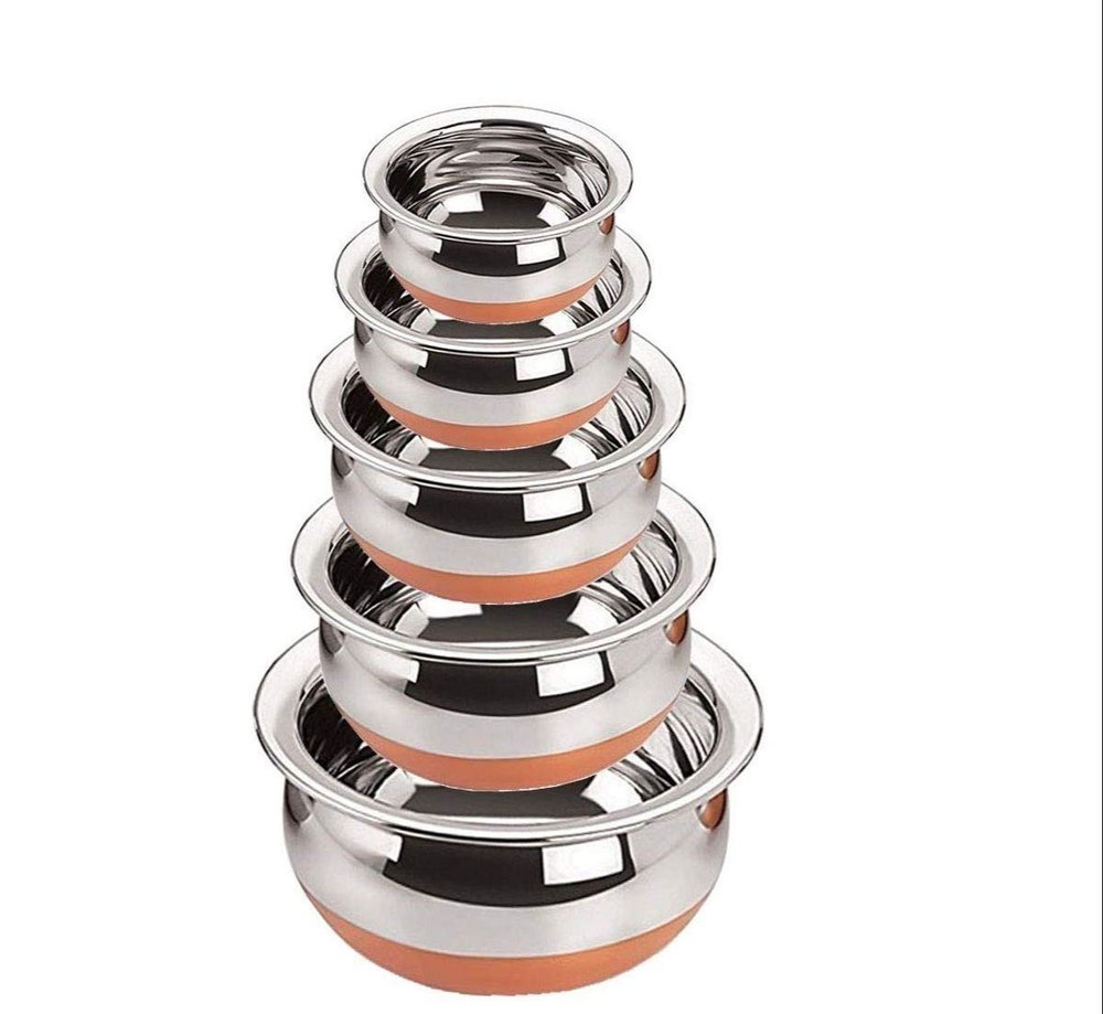 5 Pieces Copper Base Stainless Steel Handi Set, For Home