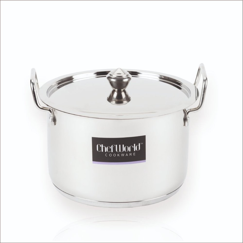 Chefworld Cookware Polished 3000 Ml Stainless Steel Cooking Stewpot, For Kitchen, Size: 13x22 Cm (lxw)