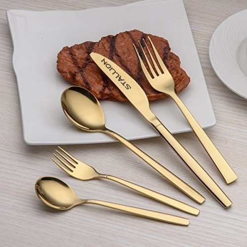 5pc Gold Plated Stainless Steel Cutlery Set, Round