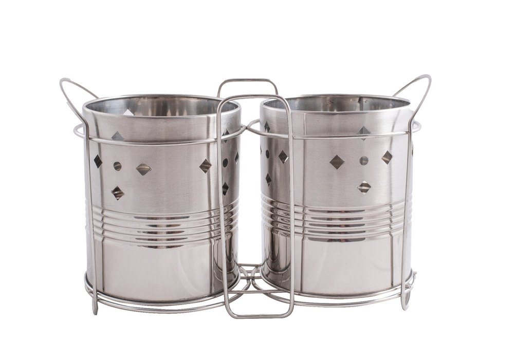 Stainless Steel Cutlery Holder with Stand Two Holder with One Stand