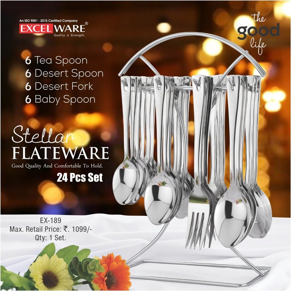 Silver 24pcs Stainless Steel Cutlery Set Stello Flateware