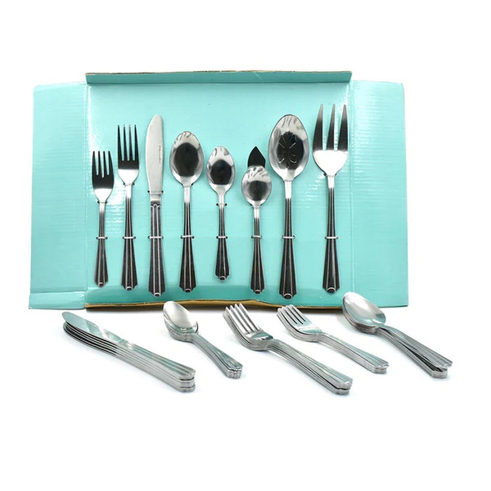 Silver 45PC STAINLESS STEEL FLATWARE SET, Designer Shape