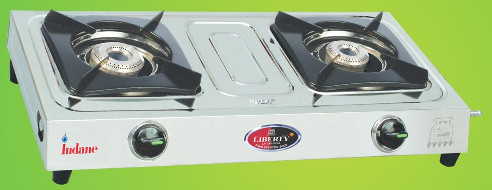 LPG Two Burner Gas Stove, Manual Ignition, Stainless Steel Body