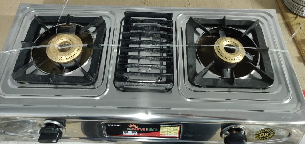 Prestige LPG Two Burner Gas Stove, Manual Ignition, Stainless Steel Body, For Kitchen