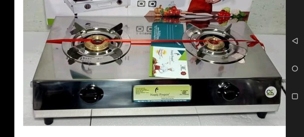 LPG Two Burner Gas Stove, Manual Ignition, Stainless Steel Body