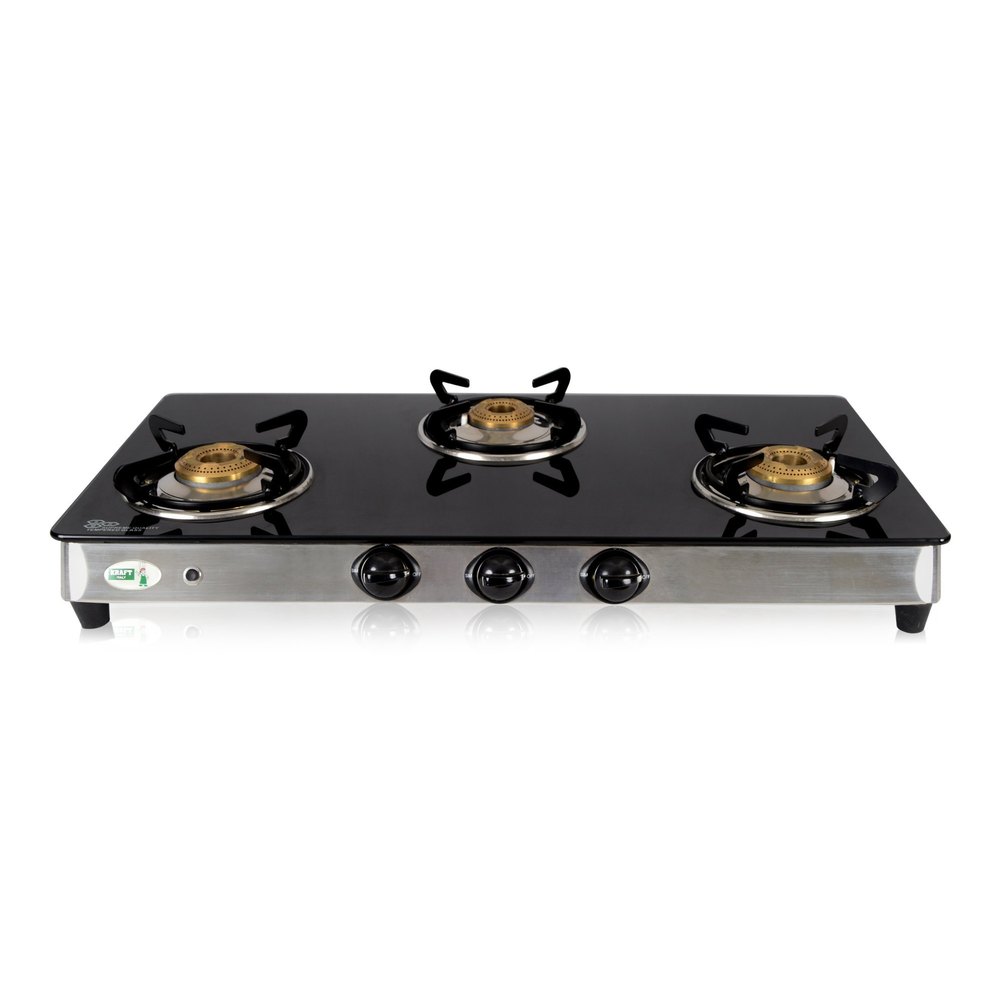 Glass Top 3 Burner Gas Stove, For Home