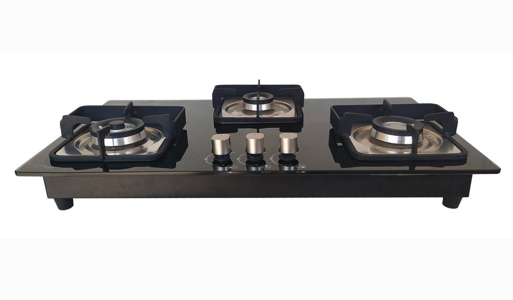 Hindblaze Zen 3B Bk Toughened Glass Auto Ignition Heavy Brass Burner Gas Stove
