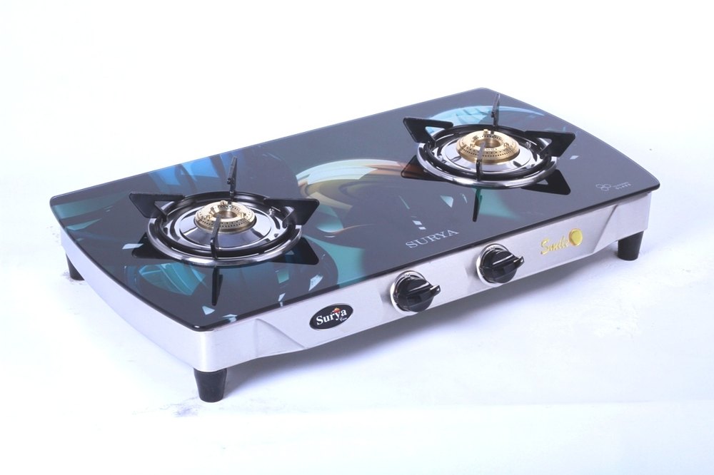 Surya Black 2 Burner Glass Top Gas Stove
