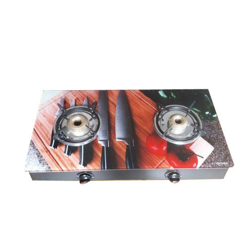 2 Burner Designer Glass Gas Stove, For Kitchen