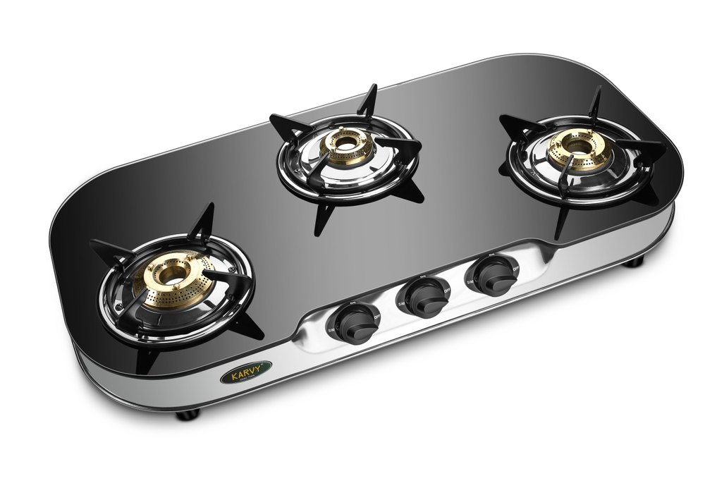 SUN SAFE Three Burner Glass Top Gas Stove PEARL SERIES