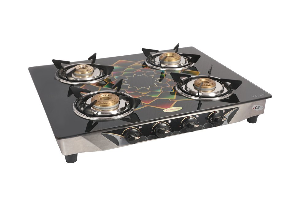 LPG 4 Burner Gas Stove, Semi-Automatic Ignition, Stainless Steel Body, Toughened Glass Top Digital Material, For Kitchen