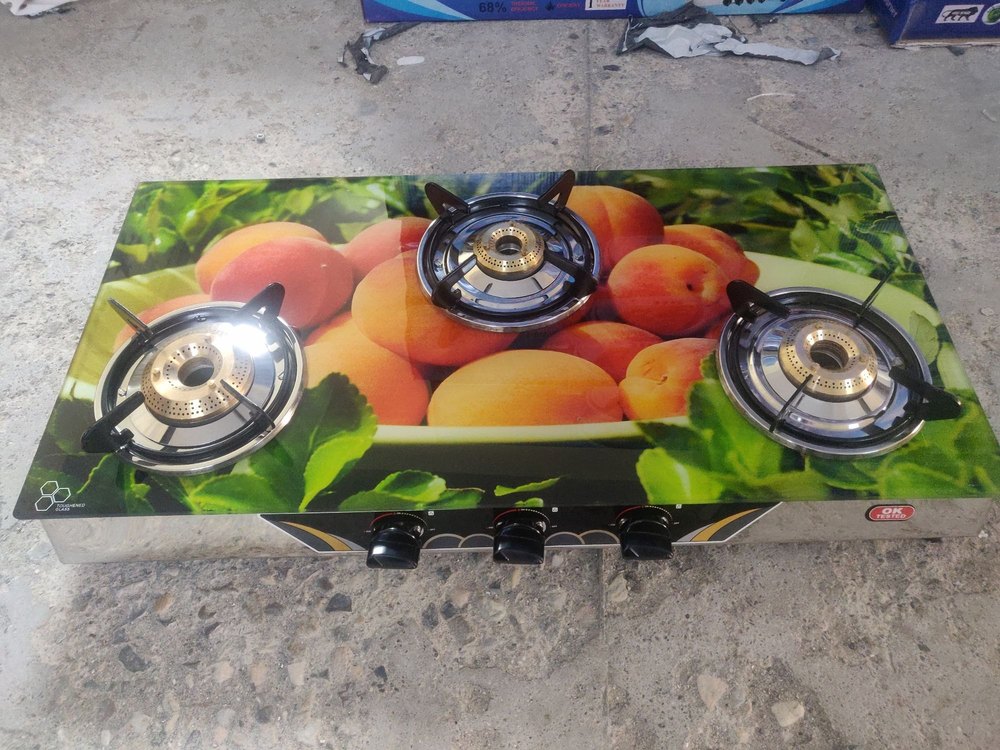 3 Burner Digital Glass Top Gas Stove, For Home