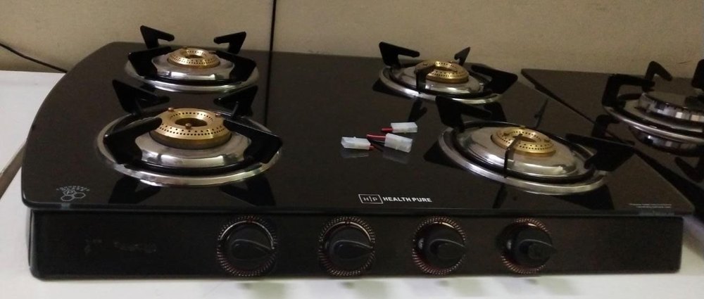 LPG 4 Burner Gas Stove, Automatic Ignition, Stainless Steel Body, Toughened Glass Top Material, For Kitchen