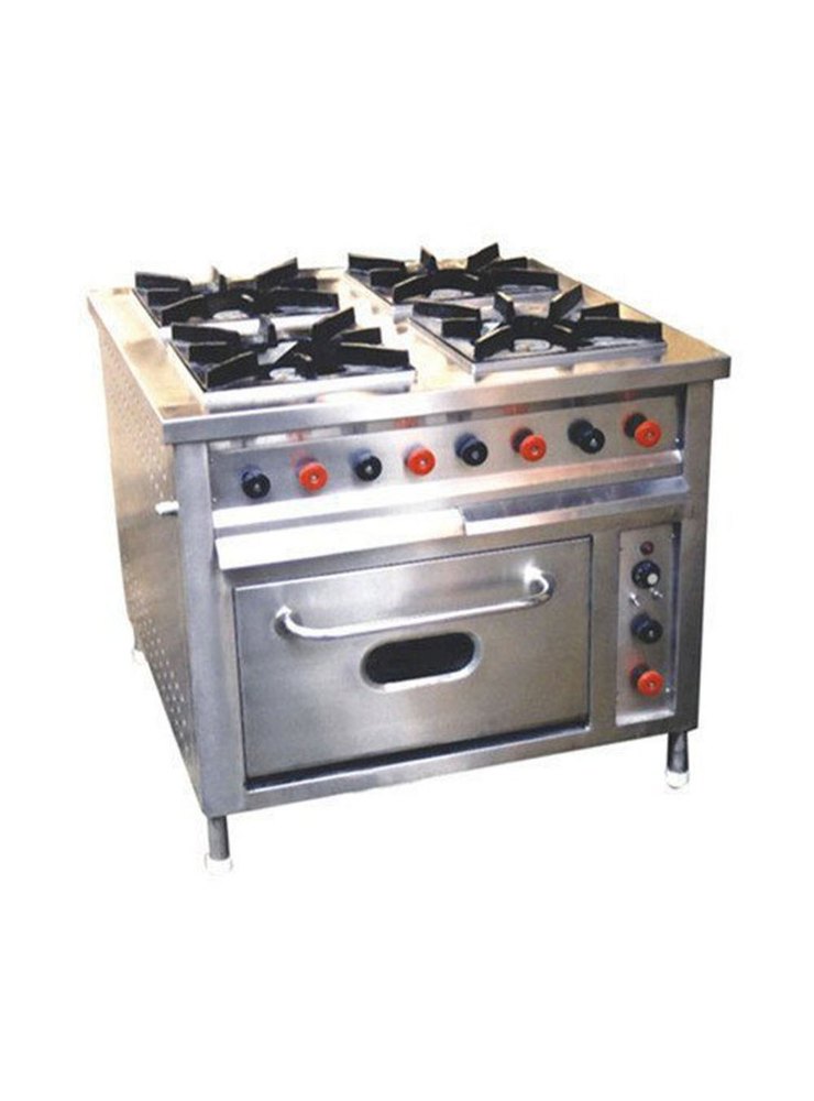 Stainless Steel Four Burner Gas Stove, For Restaurant