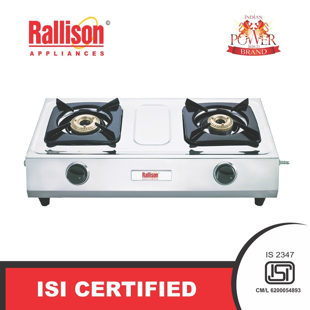 Rallison LPG 2 Burner Gas Stove, Manual Ignition, Stainless Steel Body, For Kitchen