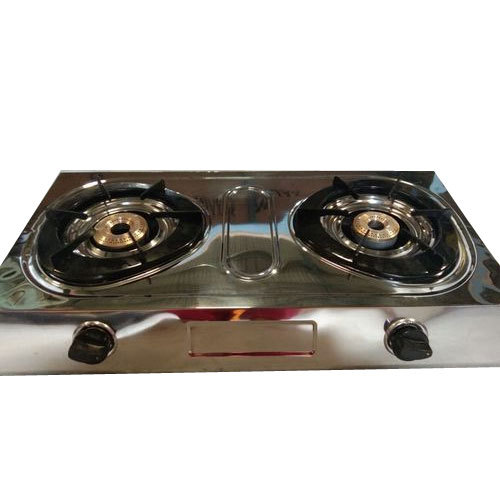 Silver 2 Burner SS Gas Stove, For Kitchen, Manual Ignition