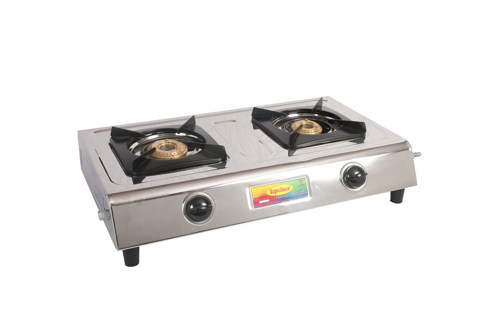 Butterfly Two Burner Gas Stove, Manual Ignition, Stainless Steel Body