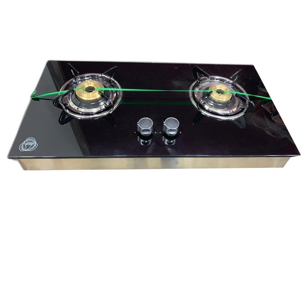 Black Glass Top 2 Burner Auto Ignition Gas Stove