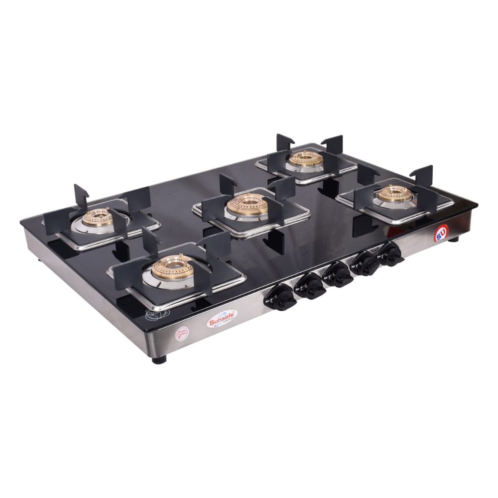 Black Five Burner Glass Top Maharaja Alfa