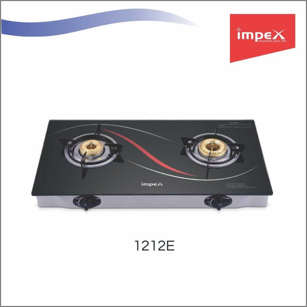 IMPEX 2 Burner Glass Gas Stove 1212E for Hotel, Home and Restaurant