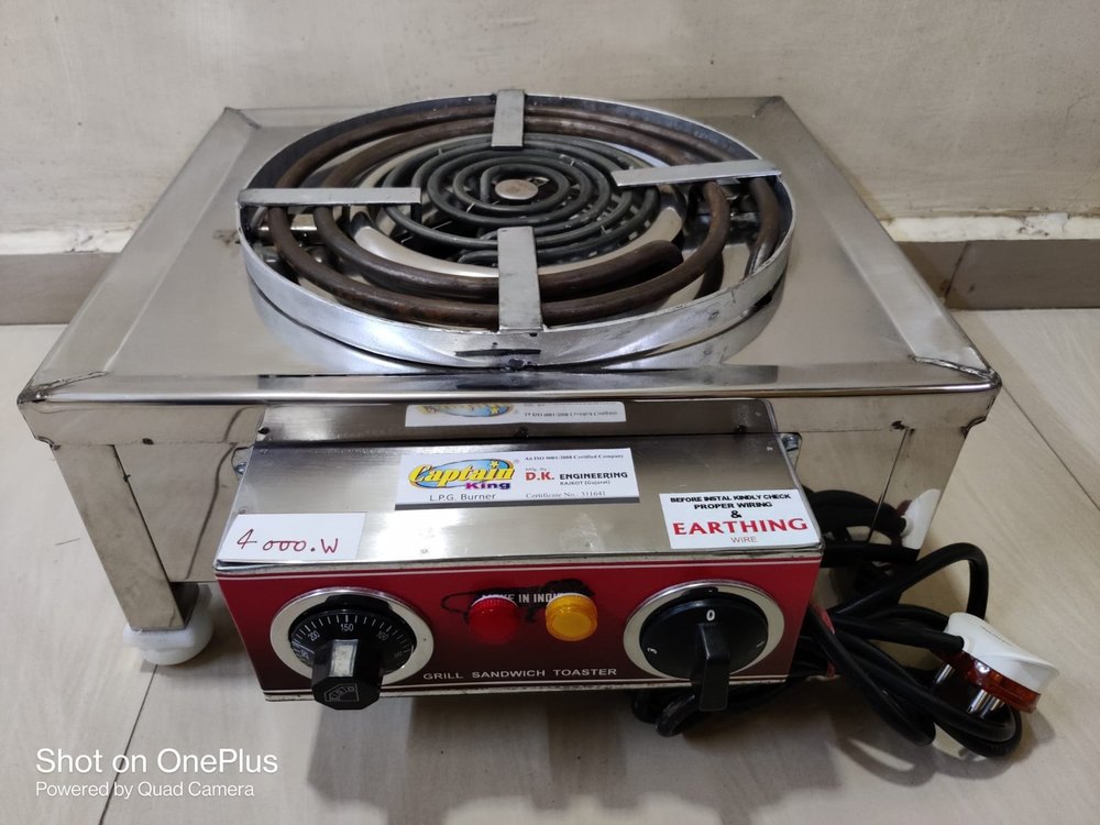 Silver Stainless Steel Commercial Electric Stove 4 KV, Size: 19x17x7 Inches