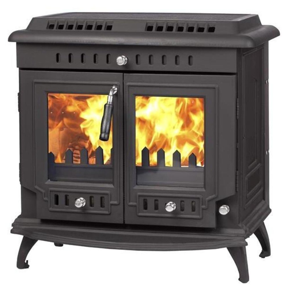 Black Double Door Cast Iron Wood Burning Stove, Size: 18x15x8inch