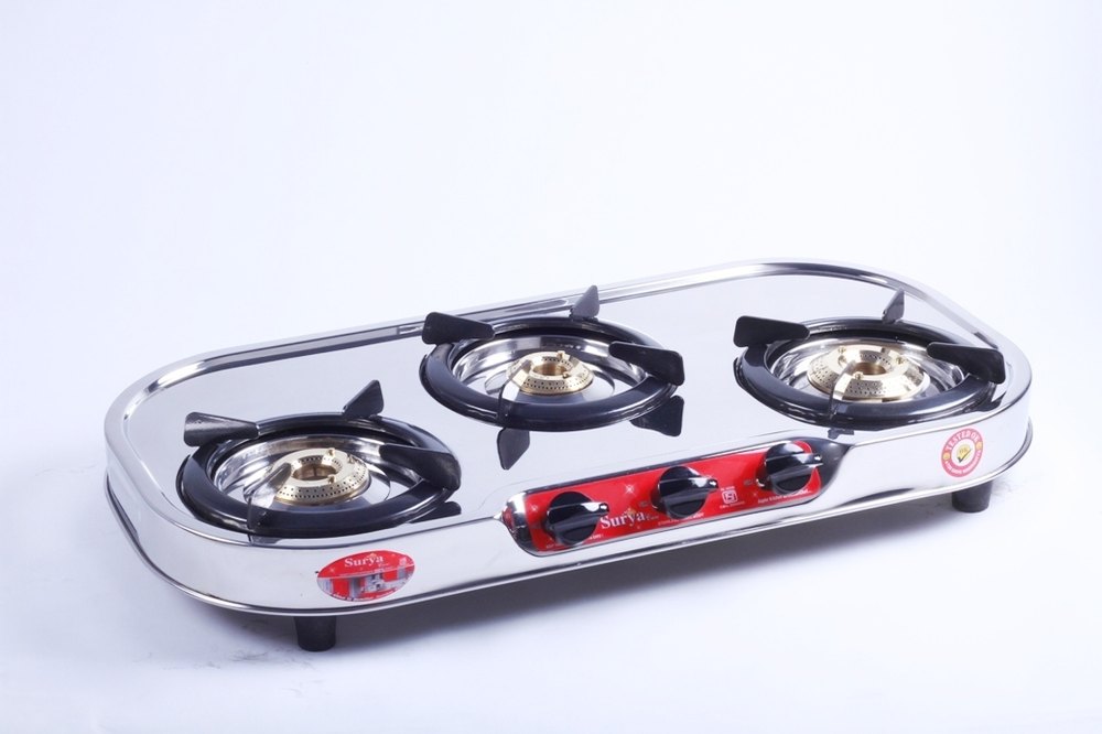 Surya Care SS 3 Burner LPG Oval Gas Stove, CH-301