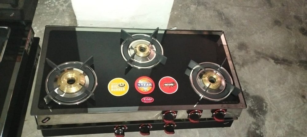 Glass Black 3 Gas Stove Burner, For Kitchen