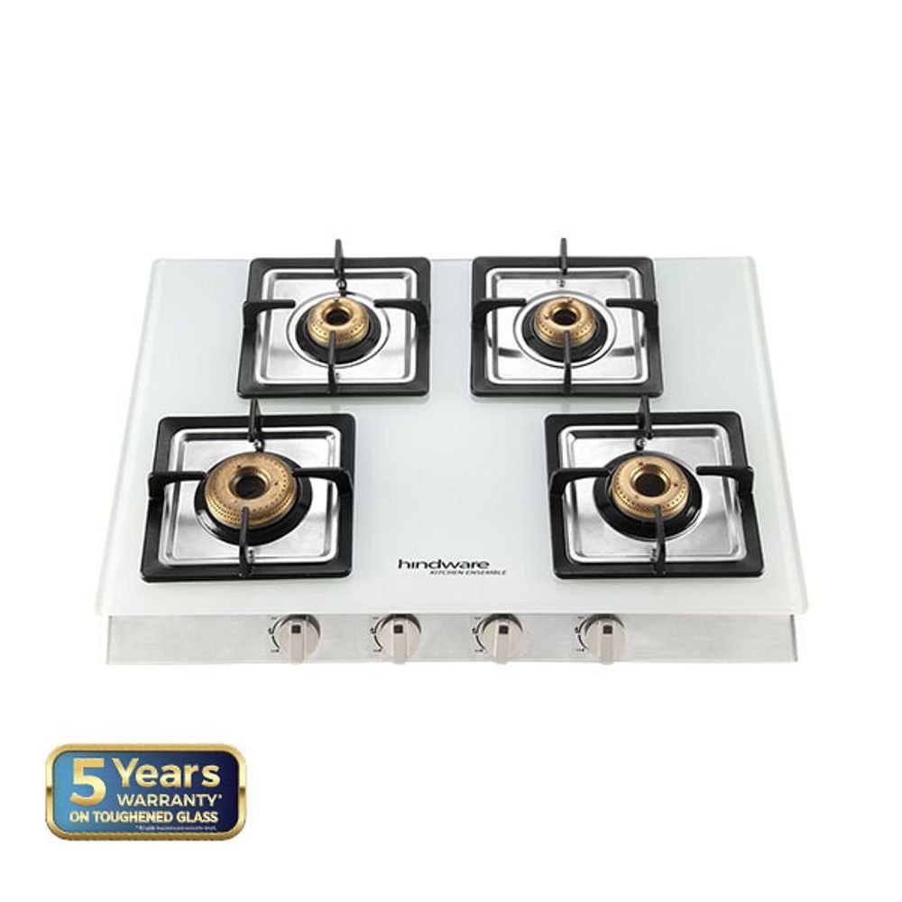 LPG Hindware Lorenzo White 4B Glass Cooktop, For Commercial
