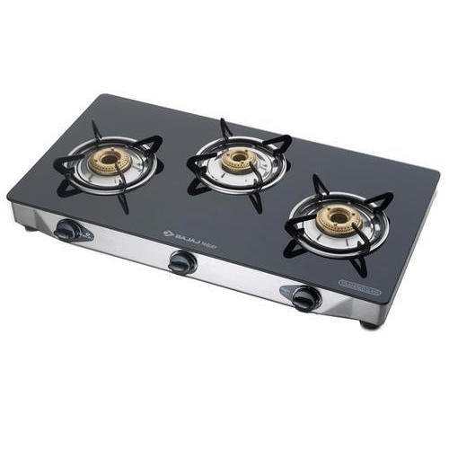 Bajaj LPG 3 Burner Cook Top Gas Stove, Stainless Steel Body, Toughened Glass Top Material, For Kitchen