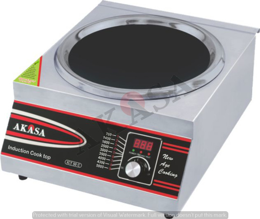 5000 Akasa Electric Commercial Induction wok 5kw, Model Number: Ict 50 C, Size: 15 X 19 X 8 Inch