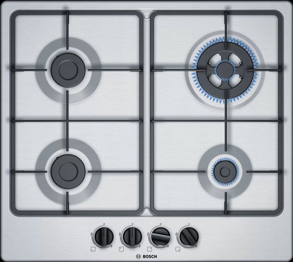 Stainless Steel BOSCH PGH6B5B60 Serie 4 Gas Hob, Model Name/Number: PGH6B6B60I, Size: 141 X 651 X 578 mm