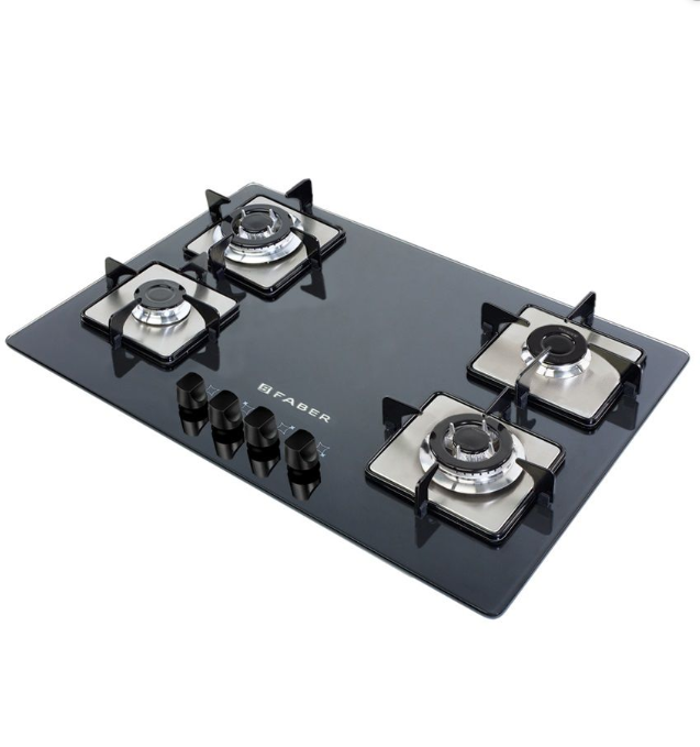 Faber LPG Four Burner Square Plates Gas Stove, Automatic Ignition, Toughened Glass Top Material, For Kitchen