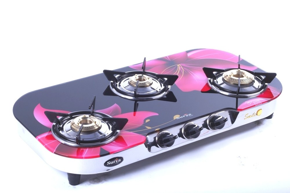 Surya Care 3 Burner Oval Cut Glass Gas Stove, Model No.: CH-3006