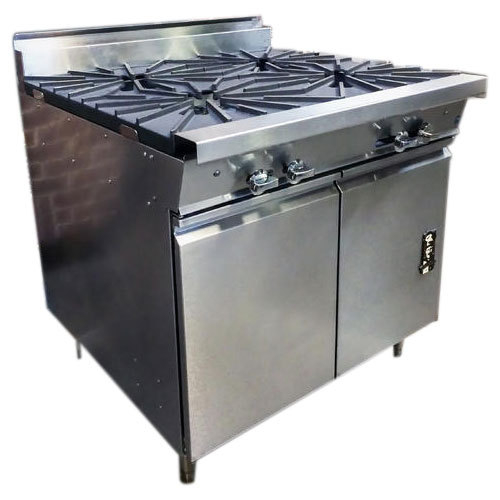 Four Burner Commercial Gas Stove, Stainless Steel Body, For Restaurants and Hotels
